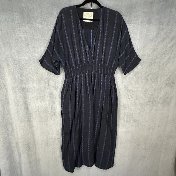 ace&jig Dresses & Skirts - Ace & Jig Dress Womens 1X Black Blue V Neck Midi Comfort Boho Minimalist Indie